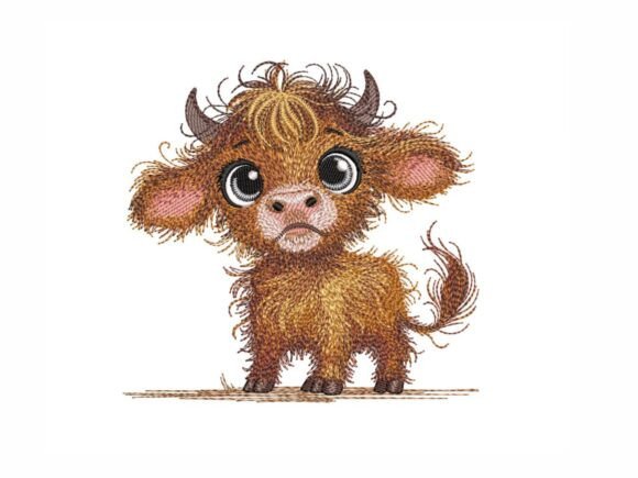 Charming Baby Highland Cow Embroidery Design