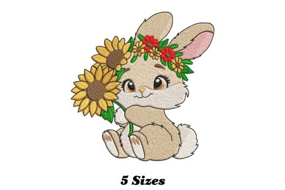 Charming Floral Cute Rabbit Embroidery Design