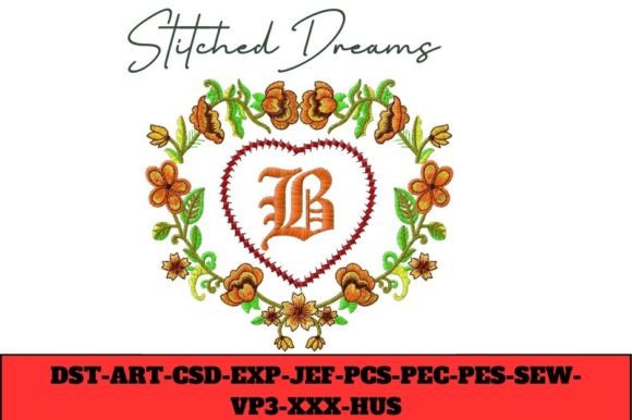 Charming Floral Heart Letter B Embroidery