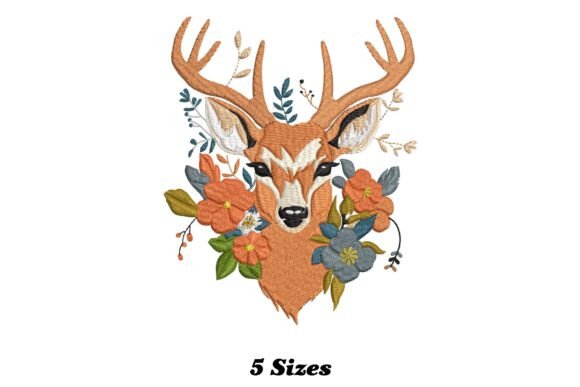 Charming Floral Reindeer Head Embroidery