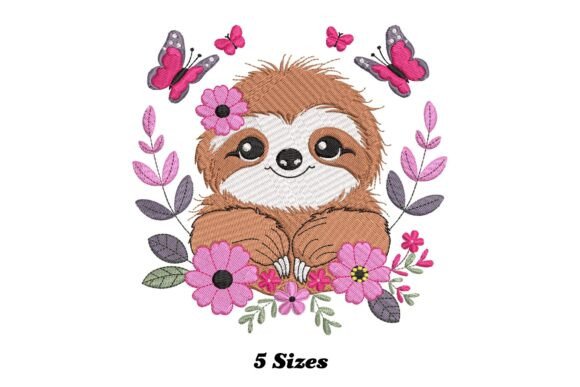 Charming Floral Sloth for Seasonal Embroidery
