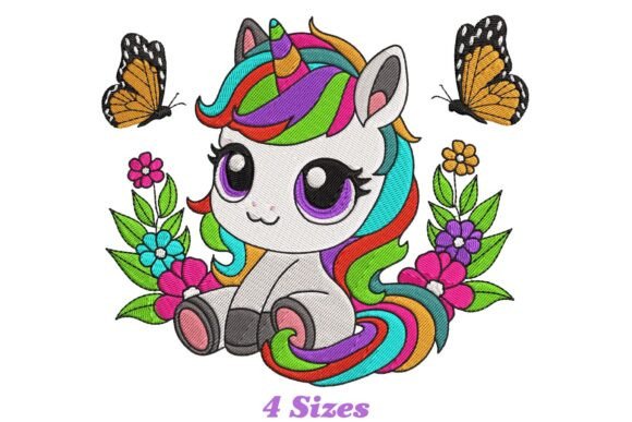 Charming Floral Unicorn with Butterfly Design
