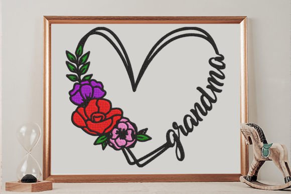 Charming Grandma Sign and Floral Doodle Heart