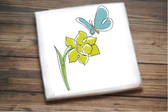 Elegant Daffodil and Butterfly Single Line Embroidery