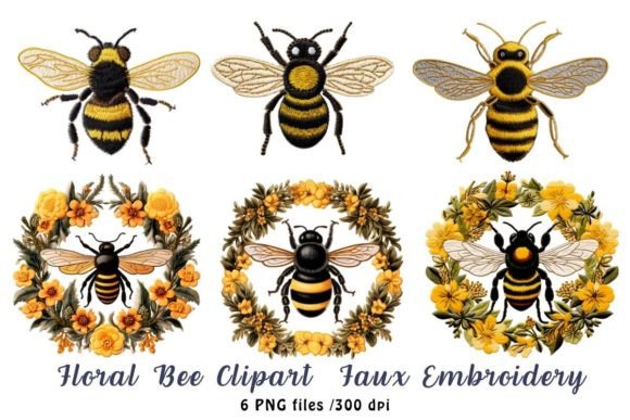 Floral Bee Clipart Faux Embroidery Review