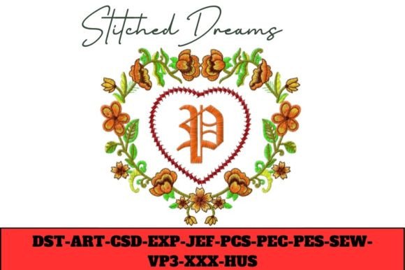 Floral Heart Letter P: A Charming Embroidery Design