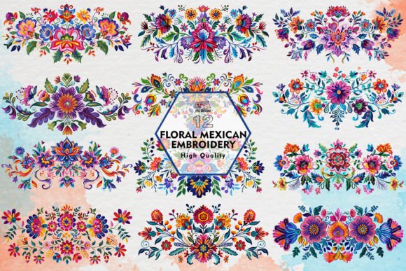 Floral Mexican Embroidery Clipart PNG Review