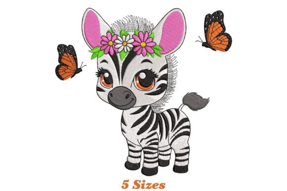 Floral Zebra with Butterfly: A Charming Embroidery Design
