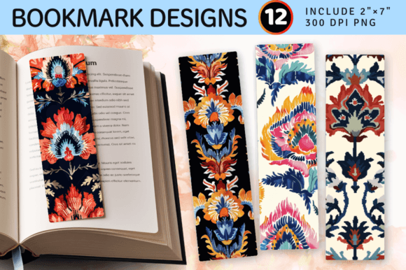 Ikat Embroidery Floral PNG Bookmark Design