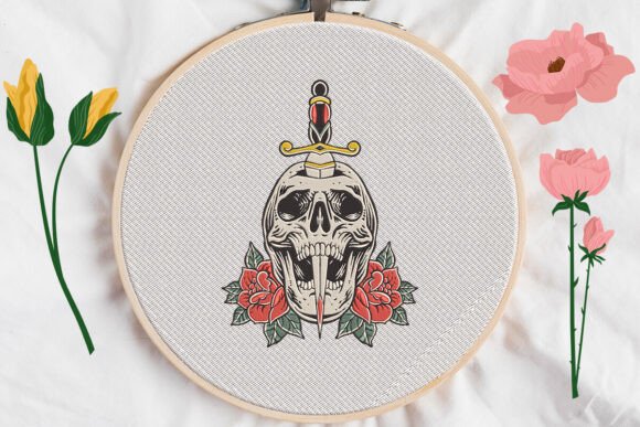 Skull with Floral6: A Bold Embroidery Design