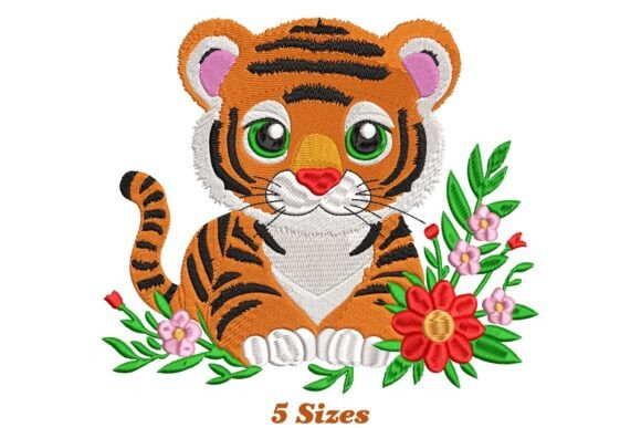 Tiger: A Whimsical Floral Embroidery Design